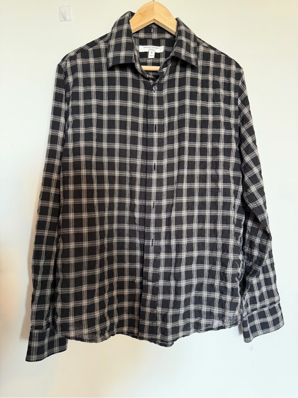 Banana Republic Black and Gray Plaid Button-Down Shirt